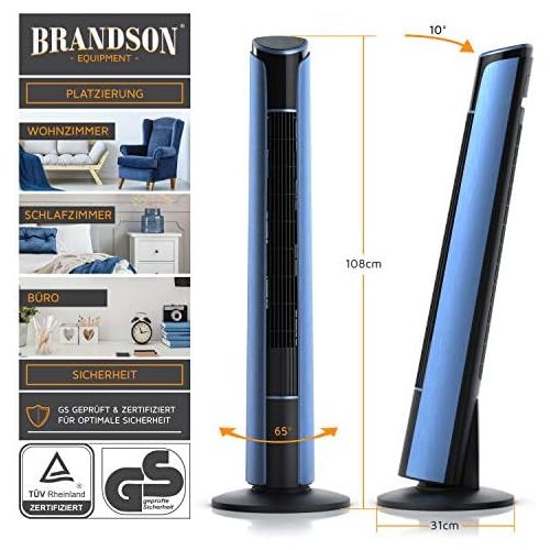  Brandson - Turmventilator mit Fernbedienung 108 cm - Ventilator 10 Grad neigbar - Standventilator mit Oszilation - 3 Geschwindigkeiten 4 Lueftungs-Modi - GS - neues Modell 2020 - Ro