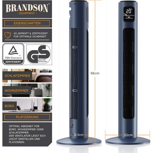  BRANDSON - Turmventilator mit Fernbedienung und Oszilation - Standventilator - Tower Fan - 96 cm - 45W - Ventilator mit 3 Geschwindigkeitsstufen - 60° oszillierend - Modell 2020 -