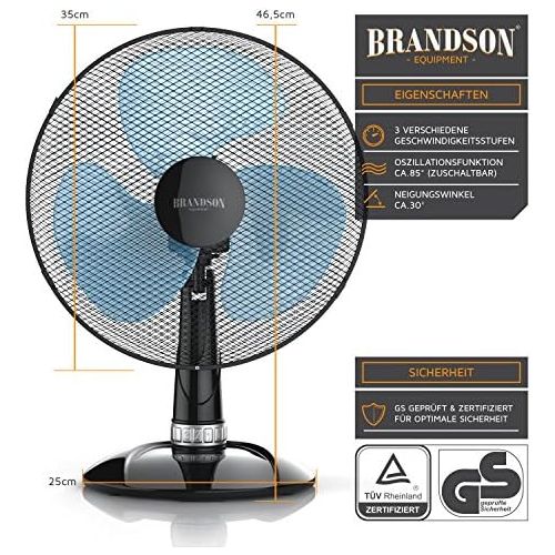  [아마존베스트]Brandson Table Fan 35 cm Table Fan with 3 Power Levels Power Consumption 40 W Pleasant Operating Noise Tilt Angle Approx. 30°, Oscillation approx. 85°,| black