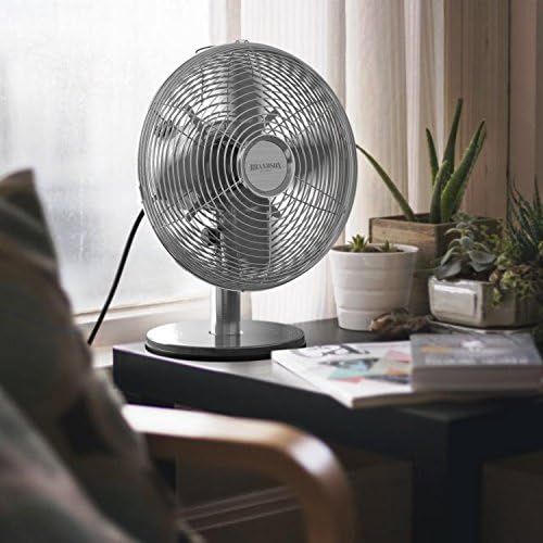  [아마존베스트]Brandson Retro Table Fan, Fan with 3 Speed Levels, Adjustable 80° Oscillation, Tilt Angle Approx. 40°, Robust Full Metal Casing, Model 2020 Silverline