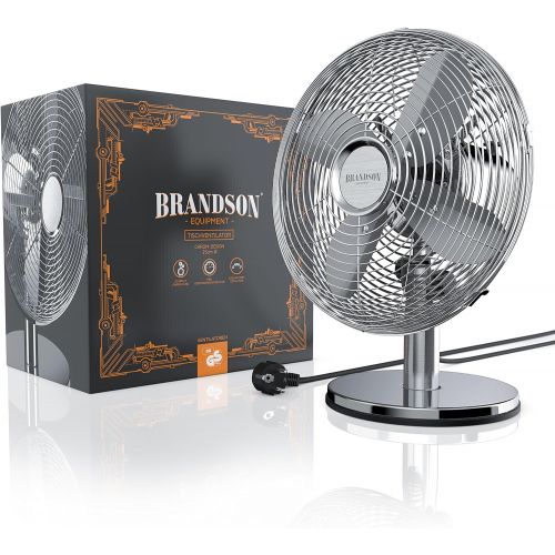  [아마존베스트]Brandson Retro Table Fan, Fan with 3 Speed Levels, Adjustable 80° Oscillation, Tilt Angle Approx. 40°, Robust Full Metal Casing, Model 2020 Silverline