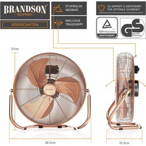  [아마존베스트]Brandson - Wind Machine Retro Style | Fan in Copper | Floor Fan 30 cm | Table Fan Floor Fan | High Air Flow | Robust Stand | Continuously Tilting Fan Head | Copper