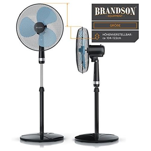  [아마존베스트]Brandson - Floor Fan 40 cm | Height Adjustable up to 122 cm | High Air Flow | 3 Different Speed Levels | Oscillation Function Approximately 80°