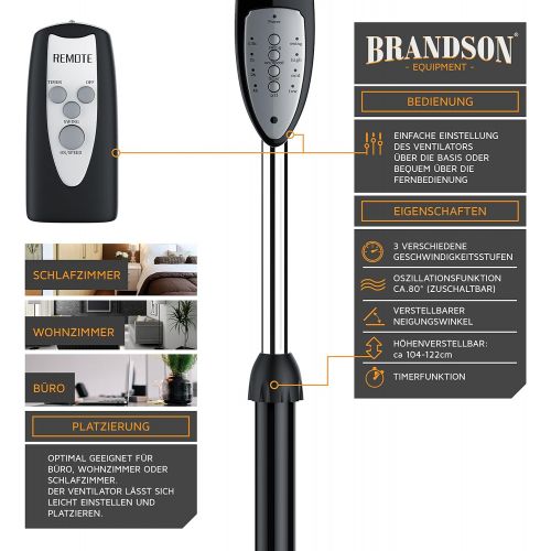  [아마존베스트]Brandson Floor Standing Fan with Remote Control, Standing Fan, Height Adjustable Stand, Adjustable Inclination Angle, 50 W, 3 x Different Speed Levels, 80° Oscillating Function