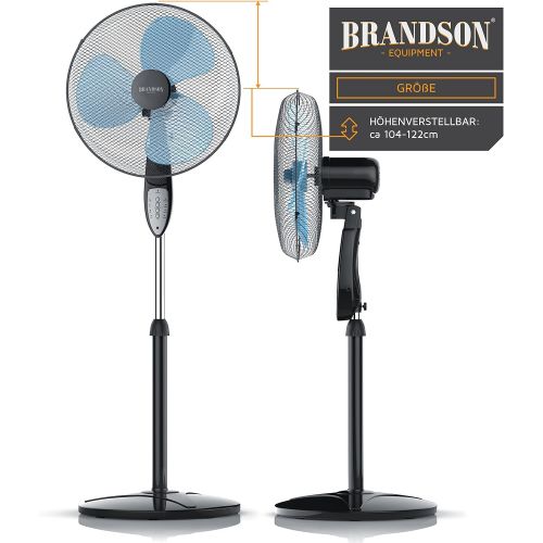  [아마존베스트]Brandson Floor Standing Fan with Remote Control, Standing Fan, Height Adjustable Stand, Adjustable Inclination Angle, 50 W, 3 x Different Speed Levels, 80° Oscillating Function