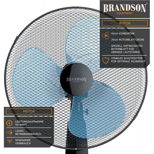  [아마존베스트]Brandson Floor Standing Fan with Remote Control, Standing Fan, Height Adjustable Stand, Adjustable Inclination Angle, 50 W, 3 x Different Speed Levels, 80° Oscillating Function