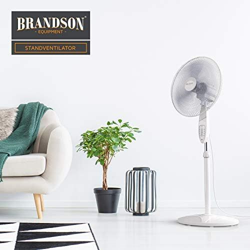  [아마존베스트]Brandson Floor Standing Fan with Remote Control, Standing Fan, Height Adjustable Stand, Adjustable Inclination Angle, 50 W, 3 x Different Speed Levels, 80° Oscillating Function