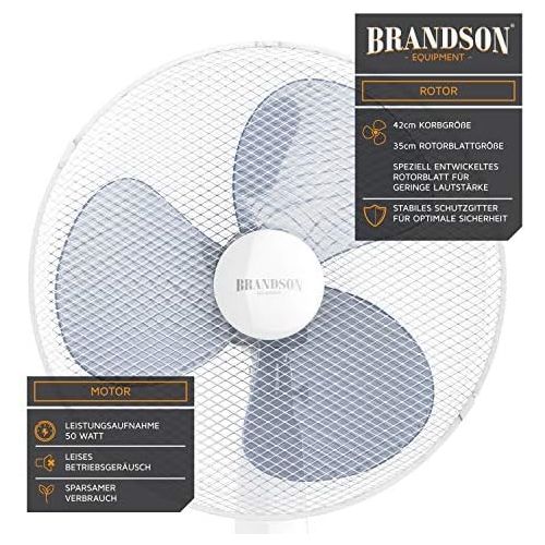  [아마존베스트]Brandson Floor Standing Fan with Remote Control, Standing Fan, Height Adjustable Stand, Adjustable Inclination Angle, 50 W, 3 x Different Speed Levels, 80° Oscillating Function