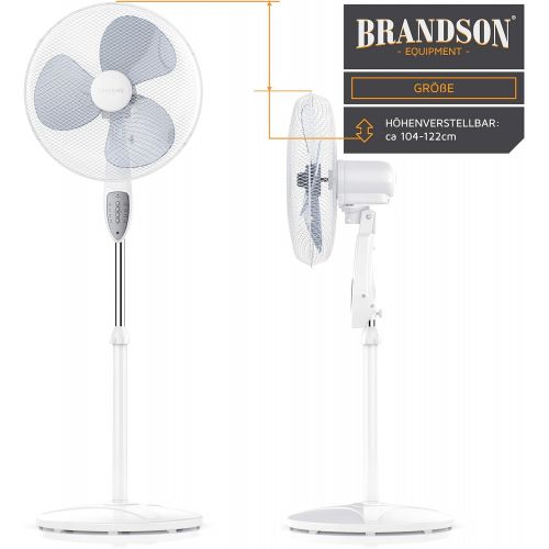  [아마존베스트]Brandson Floor Standing Fan with Remote Control, Standing Fan, Height Adjustable Stand, Adjustable Inclination Angle, 50 W, 3 x Different Speed Levels, 80° Oscillating Function