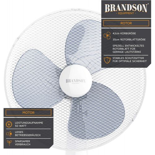  [아마존베스트]Brandson Floor Standing Fan with Remote Control, Standing Fan, Height Adjustable Stand, Adjustable Inclination Angle, 50 W, 3 x Different Speed Levels, 80° Oscillating Function