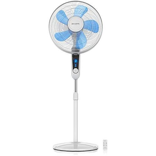  [아마존베스트]Brandson Floor Fan with Remote Control and Display Oscillation, 80 Degrees, 60 Watt, Fan Height Adjustable, 115 - 134 cm, Head can be tilted, 35 Degrees, 3 Speeds, GS Certified, wh