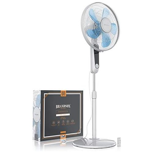  [아마존베스트]Brandson Floor Fan with Remote Control and Display Oscillation, 80 Degrees, 60 Watt, Fan Height Adjustable, 115 - 134 cm, Head can be tilted, 35 Degrees, 3 Speeds, GS Certified, wh