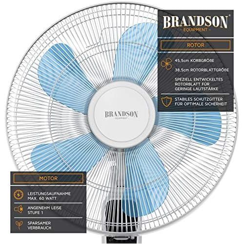  [아마존베스트]Brandson Floor Fan with Remote Control and Display Oscillation, 80 Degrees, 60 Watt, Fan Height Adjustable, 115 - 134 cm, Head can be tilted, 35 Degrees, 3 Speeds, GS Certified, wh