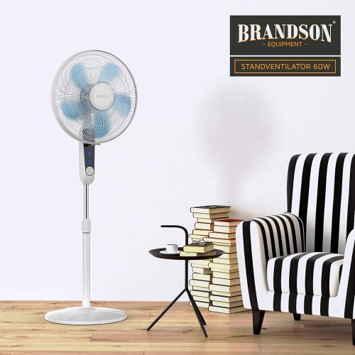  [아마존베스트]Brandson Floor Fan with Remote Control and Display Oscillation, 80 Degrees, 60 Watt, Fan Height Adjustable, 115 - 134 cm, Head can be tilted, 35 Degrees, 3 Speeds, GS Certified, wh