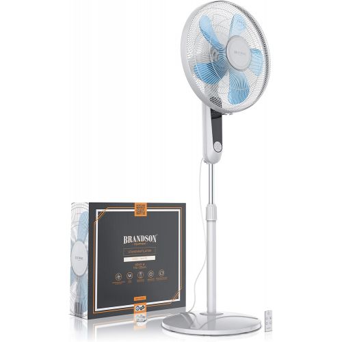  [아마존베스트]Brandson Floor Fan with Remote Control and Display Oscillation, 80 Degrees, 60 Watt, Fan Height Adjustable, 115 - 134 cm, Head can be tilted, 35 Degrees, 3 Speeds, GS Certified, wh