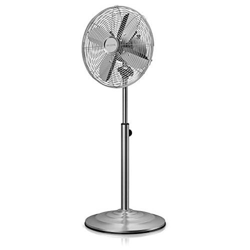  [아마존베스트]Brandson - Floor fan with oscillation 80° in chrome design - height-adjustable base - 3 speeds - 30° tilt - fan stand fan - GS certified - model 2020 Silverline