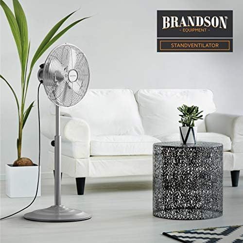  [아마존베스트]Brandson - Floor fan with oscillation 80° in chrome design - height-adjustable base - 3 speeds - 30° tilt - fan stand fan - GS certified - model 2020 Silverline