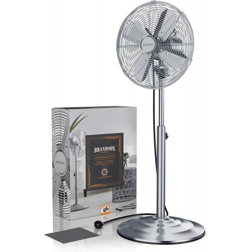  [아마존베스트]Brandson - Floor fan with oscillation 80° in chrome design - height-adjustable base - 3 speeds - 30° tilt - fan stand fan - GS certified - model 2020 Silverline