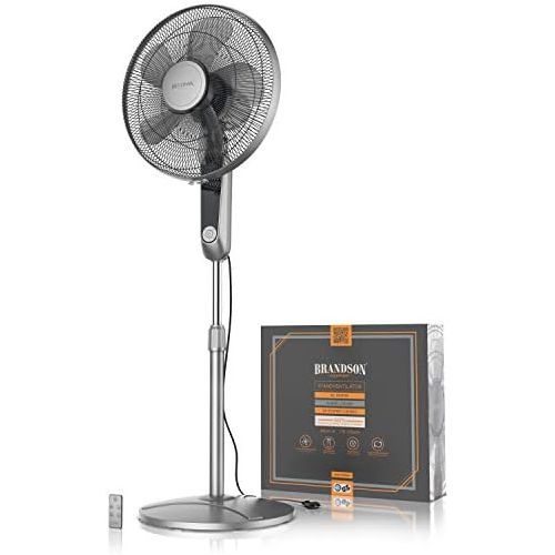  [아마존베스트]Brandson, Silent DC Standing Fan with Remote Control and LED Display, 24 Speeds, 80-degree Oscillation, Very Quiet Fan, Height Adjustable, Tiltable Head by 35 Degrees, White