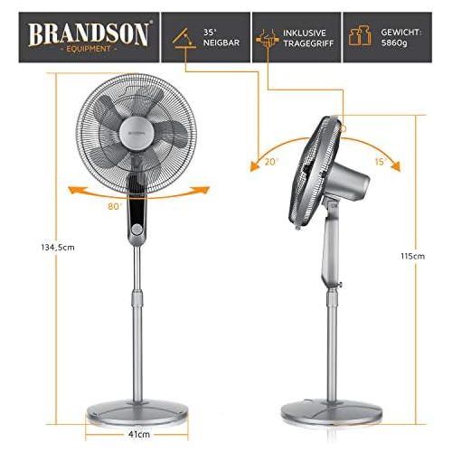  [아마존베스트]Brandson, Silent DC Standing Fan with Remote Control and LED Display, 24 Speeds, 80-degree Oscillation, Very Quiet Fan, Height Adjustable, Tiltable Head by 35 Degrees, White