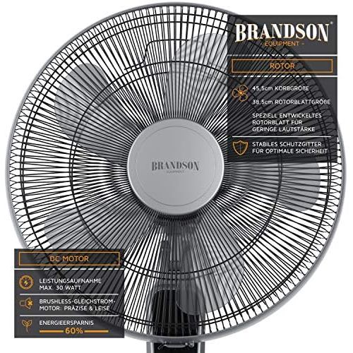  [아마존베스트]Brandson, Silent DC Standing Fan with Remote Control and LED Display, 24 Speeds, 80-degree Oscillation, Very Quiet Fan, Height Adjustable, Tiltable Head by 35 Degrees, White