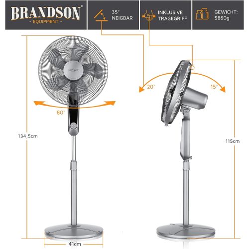  [아마존베스트]Brandson, Silent DC Standing Fan with Remote Control and LED Display, 24 Speeds, 80-degree Oscillation, Very Quiet Fan, Height Adjustable, Tiltable Head by 35 Degrees, White