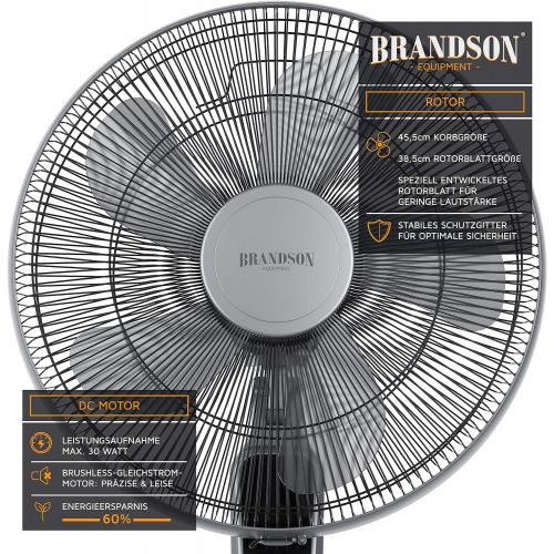  [아마존베스트]Brandson, Silent DC Standing Fan with Remote Control and LED Display, 24 Speeds, 80-degree Oscillation, Very Quiet Fan, Height Adjustable, Tiltable Head by 35 Degrees, White