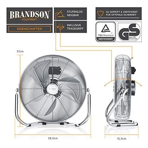  [아마존베스트]Brandson Retro Wind Machine Style Floor Fan, Chrome Fan, 30 cm, Table Fan/Floor Fan with High Air Flow, Secure Stand, Infinitely Adjustable Tilting of Fan Head, Silver