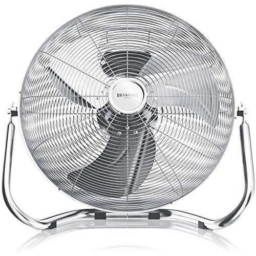  [아마존베스트]Brandson Retro Wind Machine Style Floor Fan, Chrome Fan, 30 cm, Table Fan/Floor Fan with High Air Flow, Secure Stand, Infinitely Adjustable Tilting of Fan Head, Silver