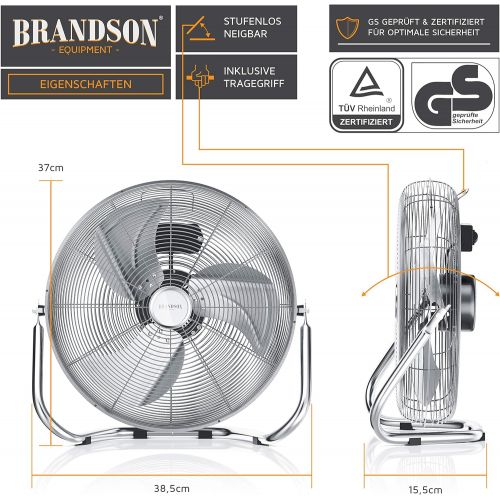  [아마존베스트]Brandson Retro Wind Machine Style Floor Fan, Chrome Fan, 30 cm, Table Fan/Floor Fan with High Air Flow, Secure Stand, Infinitely Adjustable Tilting of Fan Head, Silver