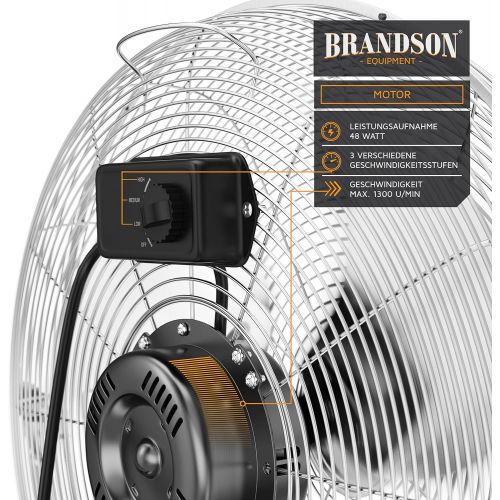  [아마존베스트]Brandson Retro Wind Machine Style Floor Fan, Chrome Fan, 30 cm, Table Fan/Floor Fan with High Air Flow, Secure Stand, Infinitely Adjustable Tilting of Fan Head, Silver