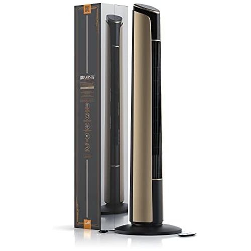  [아마존베스트]Brandson Tower Fan with Remote Control, 108 cm, 10-Degree Tiltable Fan with Oscillation, 3 Speeds, 4 Ventilation Modes, GS-Certified, 2020 Model, Gold Design