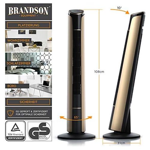  [아마존베스트]Brandson Tower Fan with Remote Control, 108 cm, 10-Degree Tiltable Fan with Oscillation, 3 Speeds, 4 Ventilation Modes, GS-Certified, 2020 Model, Gold Design