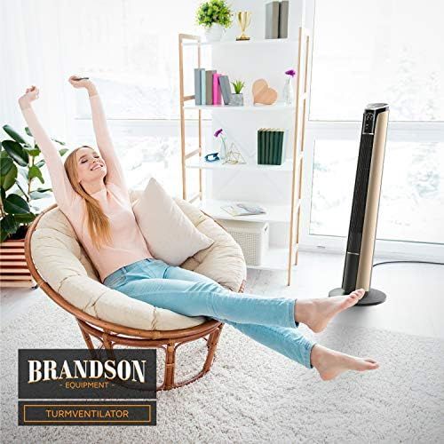  [아마존베스트]Brandson Tower Fan with Remote Control, 108 cm, 10-Degree Tiltable Fan with Oscillation, 3 Speeds, 4 Ventilation Modes, GS-Certified, 2020 Model, Gold Design