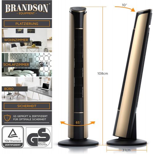  [아마존베스트]Brandson Tower Fan with Remote Control, 108 cm, 10-Degree Tiltable Fan with Oscillation, 3 Speeds, 4 Ventilation Modes, GS-Certified, 2020 Model, Gold Design