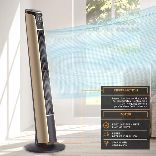  [아마존베스트]Brandson Tower Fan with Remote Control, 108 cm, 10-Degree Tiltable Fan with Oscillation, 3 Speeds, 4 Ventilation Modes, GS-Certified, 2020 Model, Gold Design