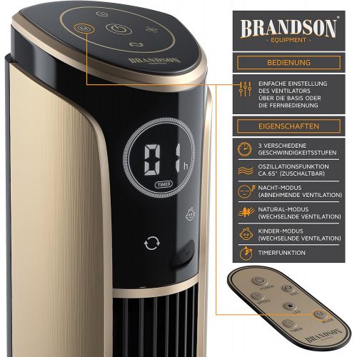  [아마존베스트]Brandson Tower Fan with Remote Control, 108 cm, 10-Degree Tiltable Fan with Oscillation, 3 Speeds, 4 Ventilation Modes, GS-Certified, 2020 Model, Gold Design