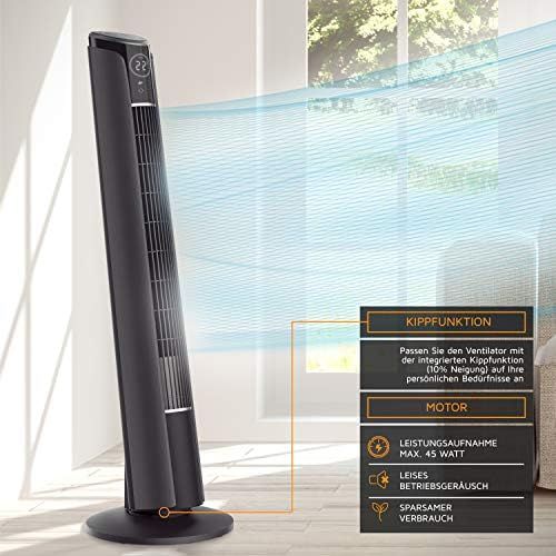  [아마존베스트]Brandson Tower Fan with Remote Control - 108 cm - Can be Tilted 10Degrees - Floor-Standing Fan with Oscillation, 3 Speeds & 4 Ventilation Modes - GS-Tested - Cool Grey Design