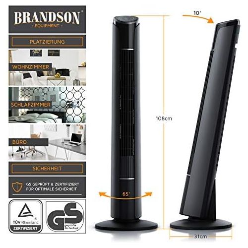  [아마존베스트]Brandson Tower Fan with Remote Control - 108 cm - Can be Tilted 10Degrees - Floor-Standing Fan with Oscillation, 3 Speeds & 4 Ventilation Modes - GS-Tested - Cool Grey Design