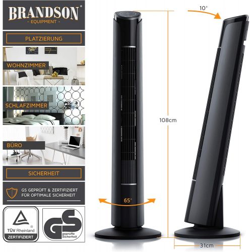  [아마존베스트]Brandson Tower Fan with Remote Control - 108 cm - Can be Tilted 10Degrees - Floor-Standing Fan with Oscillation, 3 Speeds & 4 Ventilation Modes - GS-Tested - Cool Grey Design