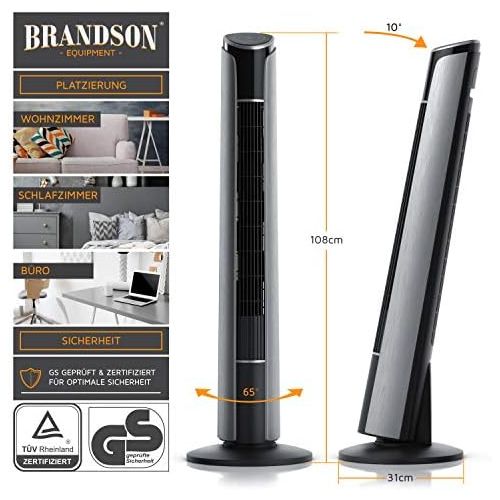  [아마존베스트]Brandson Tower Fan with Remote Control 108 cm 10 Degree Tiltable Fan with Oscillation - 3 Speeds - 4 Ventilation Modes - GS - Steel Silver