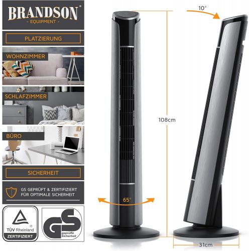  [아마존베스트]Brandson Tower Fan with Remote Control 108 cm 10 Degree Tiltable Fan with Oscillation - 3 Speeds - 4 Ventilation Modes - GS - Steel Silver