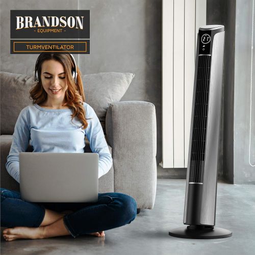  [아마존베스트]Brandson Tower Fan with Remote Control 108 cm 10 Degree Tiltable Fan with Oscillation - 3 Speeds - 4 Ventilation Modes - GS - Steel Silver