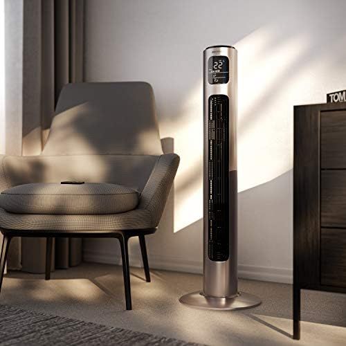  [아마존베스트]Brandson Tower Fan with Remote Control and Oscillation 60° - Floor Fan - Column Fan - 96 cm - Fan with 3 Speed Levels - Model 2020 GS Certified - Smoke Grey