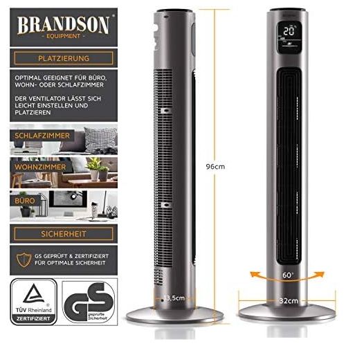  [아마존베스트]Brandson Tower Fan with Remote Control and Oscillation 60° - Floor Fan - Column Fan - 96 cm - Fan with 3 Speed Levels - Model 2020 GS Certified - Smoke Grey