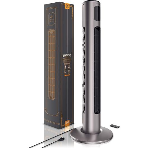  [아마존베스트]Brandson Tower Fan with Remote Control and Oscillation 60° - Floor Fan - Column Fan - 96 cm - Fan with 3 Speed Levels - Model 2020 GS Certified - Smoke Grey