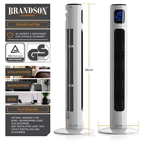  [아마존베스트]Brandson Tower Fan with Remote Control and Oscillation - Oscillating Tower Fan - 96 cm - 45 W - Fan with 3 Speed Settings + Timer + 60° Oscillation - 2020 Model - Polar White