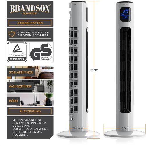  [아마존베스트]Brandson Tower Fan with Remote Control and Oscillation - Oscillating Tower Fan - 96 cm - 45 W - Fan with 3 Speed Settings + Timer + 60° Oscillation - 2020 Model - Polar White