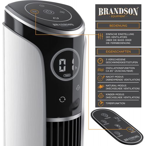  [아마존베스트]Brandson Tower Fan with Remote Control and Oscillation - Oscillating Tower Fan with 2 Speed Settings, Timer, 3 Operating Modes and 40° Oscillation - White, white, 6587854174