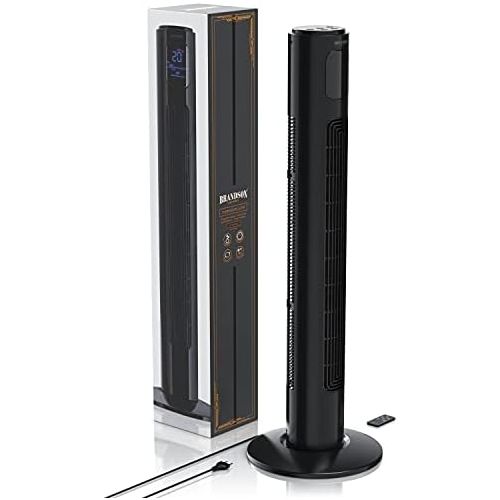  [아마존베스트]Brandson 2020 Model - Tower Fan with Remote Control and 60° Oscillation - Pedestal Fan - Column Fan - 96 cm - 3 Speed Levels - GS Certified, black, 68468/7464684